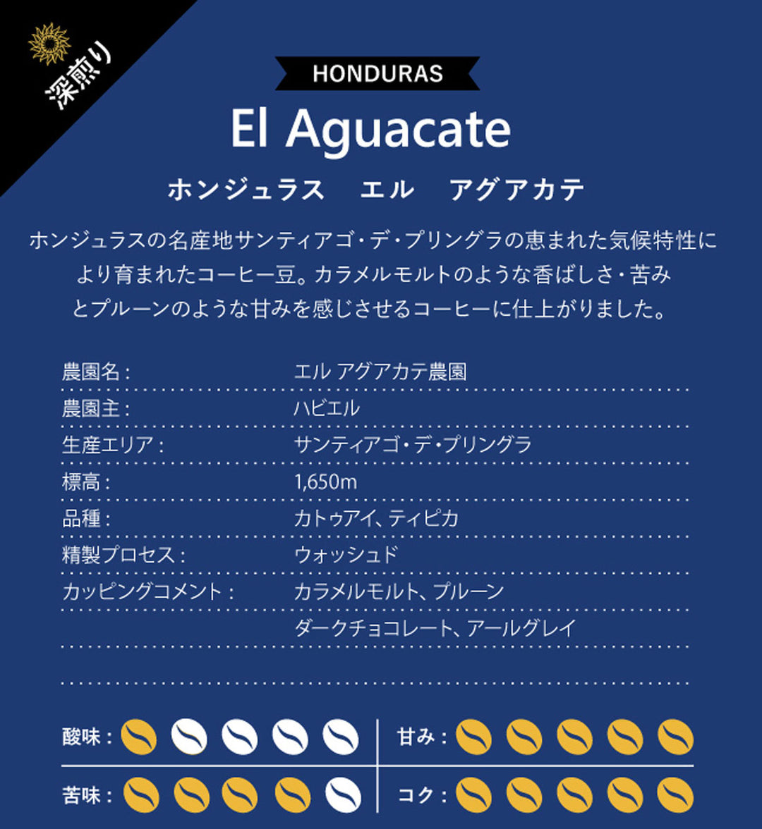 ホンジュラス エル アグアカテ 100g、200g、400g、1kg 深煎り