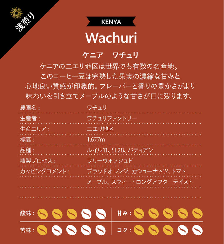 ケニア ワチュリ 100g、200g、400g、1kg 浅煎り